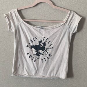 Brandy Melville White Crop Top with Blue Graphic
